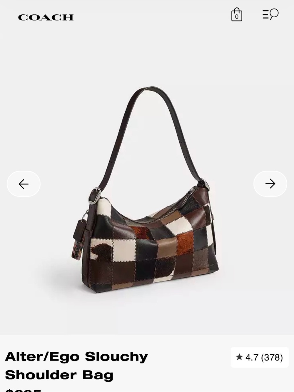 Coach Alter/Ego Slouchy Shoulder Bag in Patchwork Brown, Cream, Black